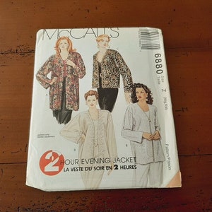 May include: A sewing pattern for a 2-hour evening jacket. The pattern is from McCall's and is size 2 (00g Xx). The pattern includes instructions for making a jacket with a variety of fabrics.