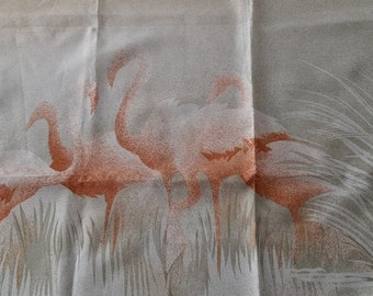 Marc Laury French vintage Scarf ,  orange and brown flamingos  decor, faux silk