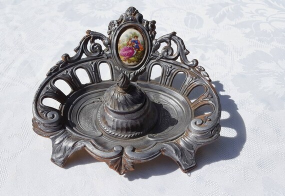 French Antique Desk Inkwell French Antique Bronze Inkwell Etsy