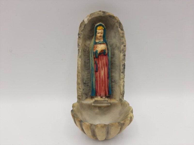Français de Craie Vintage en Eau Bénite, Figurine Sainte Marie, Souvenir Religieux