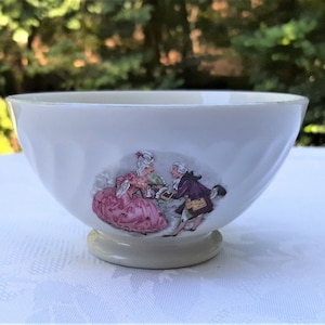 French vintage white cafe au lait bowl with  romantic scene , cafe au lait bowl