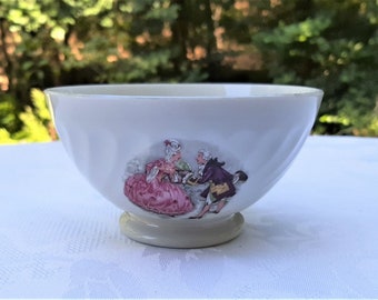 French vintage white cafe au lait bowl with  romantic scene , cafe au lait bowl