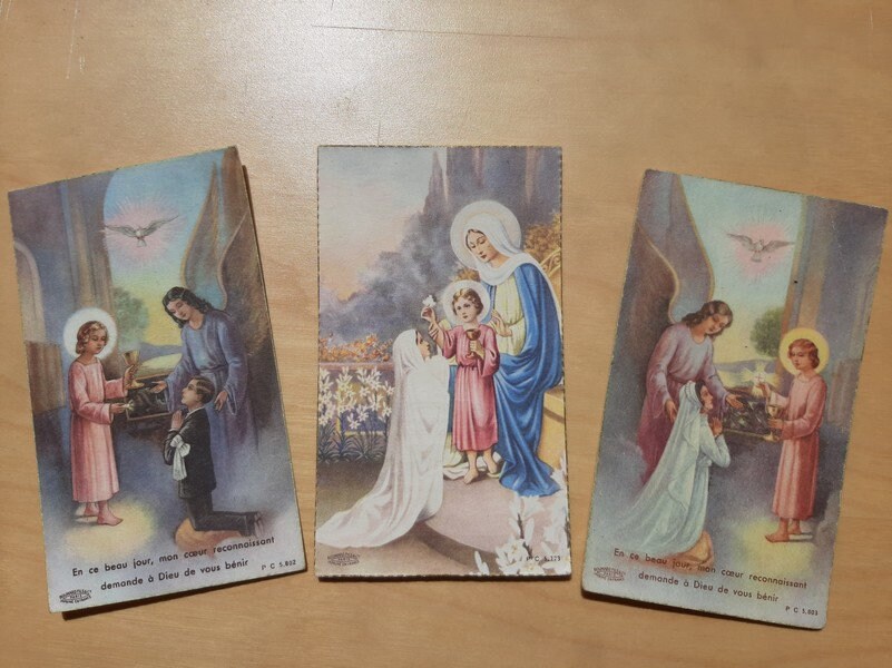 1950 Français Vintage Catholic Holy Cards - Premières Cartes Saintes de Communion, Souvenir Catholiq