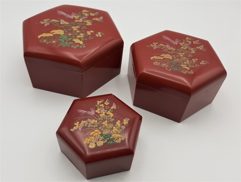 Nichoirs Vintage, Boîtes Rouges Au Décor Floral Japonais, Ensemble de 3