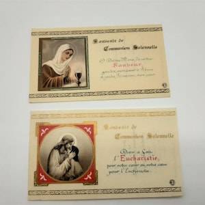 1940 Cartes saintes catholiques françaises antiques - cartes saintes de première communion, cartes de prière français, souvenir catholique, souvenir religieux