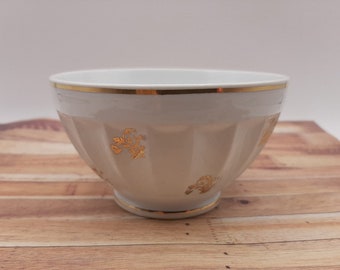 Longchamps porcelain white  bowl, French vintage  white  bowl with golden edge , cafe au lait bowl