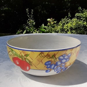 French vintage  white bowls  , cherry grape apple fruit decor,café au lait bowl  , ceramic  bowl