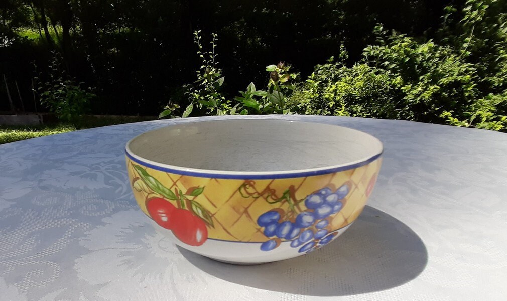 Français Bols Blancs Vintage, Décor de Fruits Pomme Raisin Cerise, Bol Café Au Lait, en Céramique