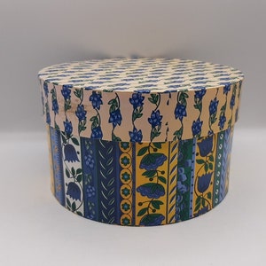 Caja de cartón provenzal vintage francesa, caja floral azul y amarilla, decoración provenzal,