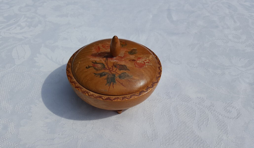 Boîte en Bois de Cru, Décor Peint à La Main Floral, Boîte Bibelots, Peinte Main