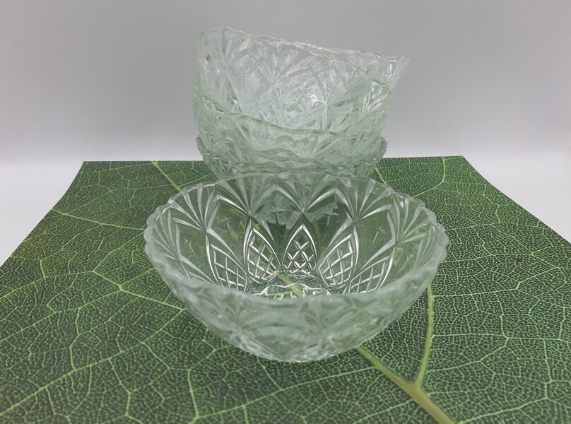 Ensemble de 6 Français Bols Fruits Coupés Vintage, Tasses Crème Glacée en Verre Dépression,