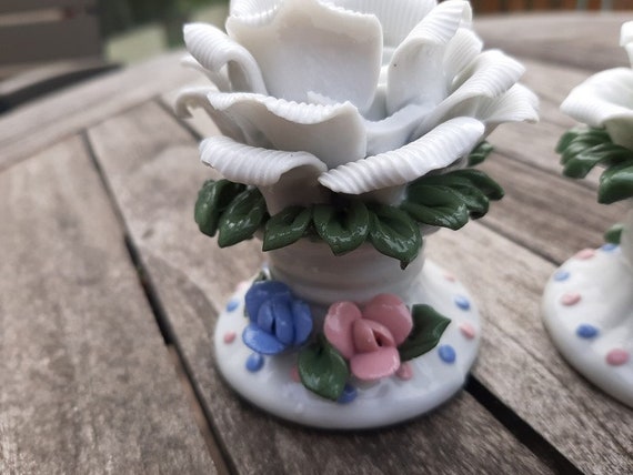 キャンドルホルダー オシャレ 白 薔薇 バラ アンティーク 陶器 アンティーク ローズ キャンドルホルダー、ホワイト ローズ キャンドル