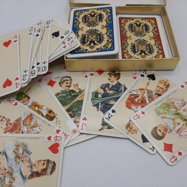 Vintage playing cards  , 2 sets of 52 playing cards , Theme of King Ferdinand of Austria and Sissi the empress