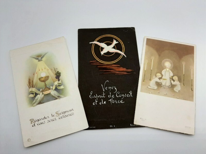 1960 Français Cartes Saintes Catholiques Vintage - de Baptême, Français Prière, Souvenir Catholique,