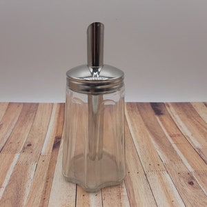 Vintage Glass Sugar Dispenser, Retro Sugar Jar, Clear Ribbed Glass Jar