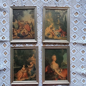 French vintage courtisers and lady  portrait  copy print painting,  french boudoir decor , romantic scenes in Watteau style