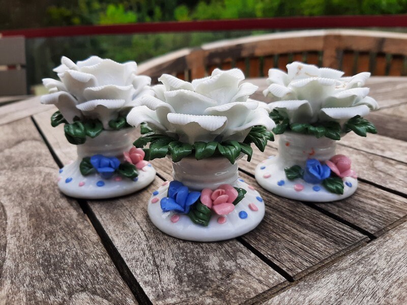 アンティークローズキャンドルホルダー、ホワイトローズキャンドル