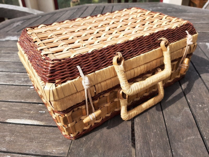 Français Valise en Osier Tissé Vintage, Panier Français, de Pique-Nique Osier, avec Couvercle