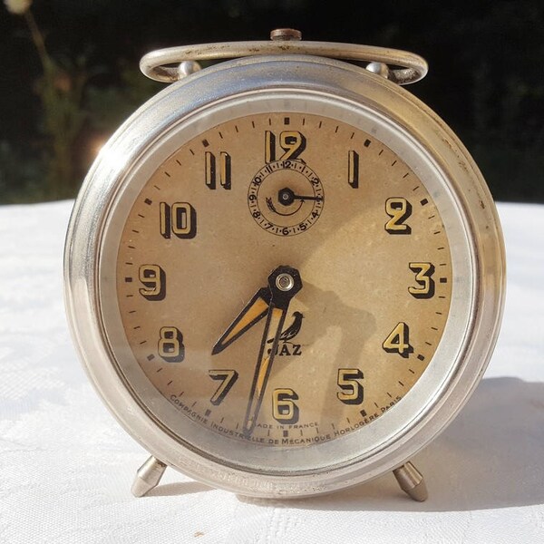JAZ Alarm Clock,French Vintage  mechanical alarm clock,   vintage  alarm clock , vintage mechanical clock