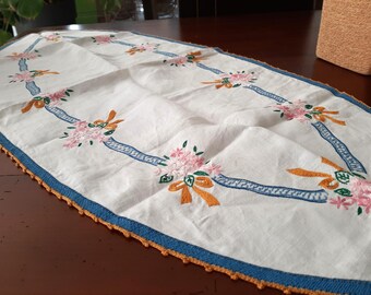 Set De Table Et Serviette Ovales Blancs – Broderie Main Aux Fuseaux – Neuf