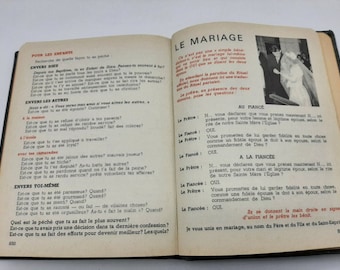 1960 Vintage French  Leather bound missal book ,   religious prayer book ,