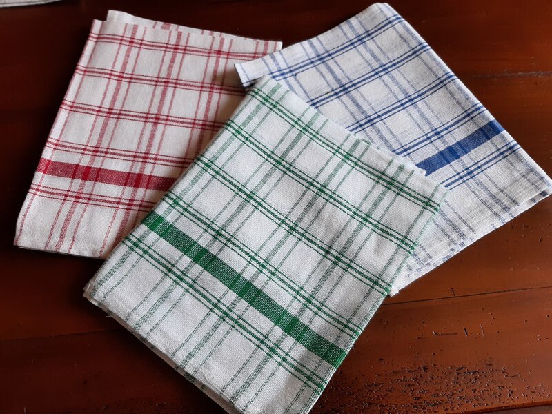 Français Serviette à Vaisselle Rayures Blanches Vintage, Torchon Damier Rouge Vert Bleu, Jamais Util