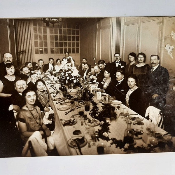 Antique french  wedding photograph, antique  wedding banquet photograph, , original photograph,cabinet portrait