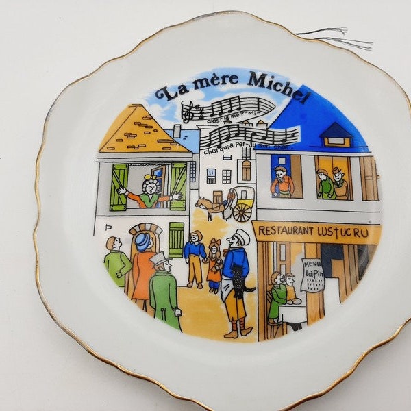 Lustucru and "la mere Michel" French vintage wall plate , hand painted faience plate,  hand painted decor wall plate, collectable plate