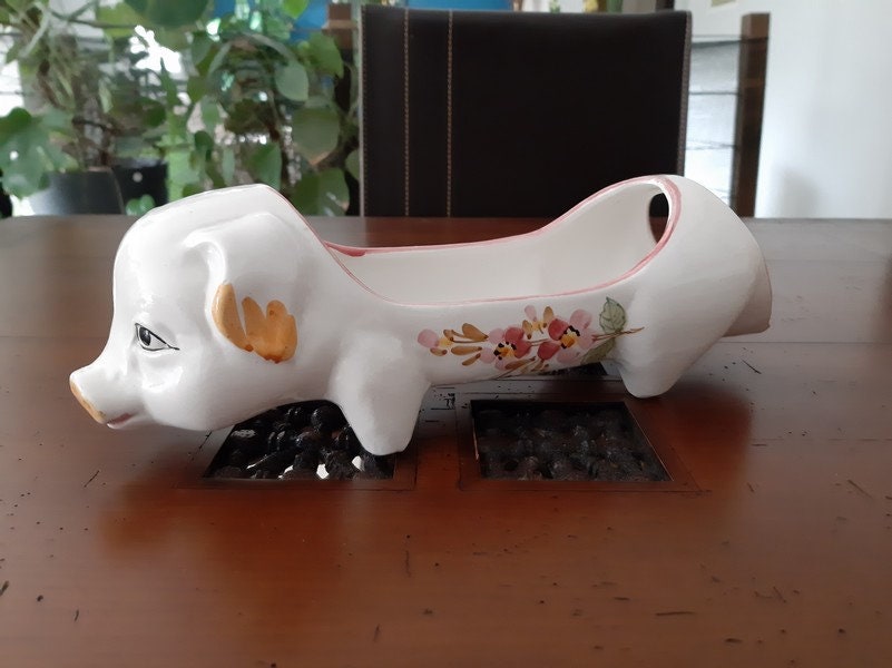 Français Vintage Saucisson Plat de Cochon -Assiette Saucisse Français - en Céramique Blanche