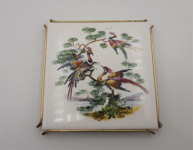 Villeroy&boch Vintage Carrelage et Cadre Métallique Trivet, Décor Oiseaux de Paradis, Pot Stand, Ois