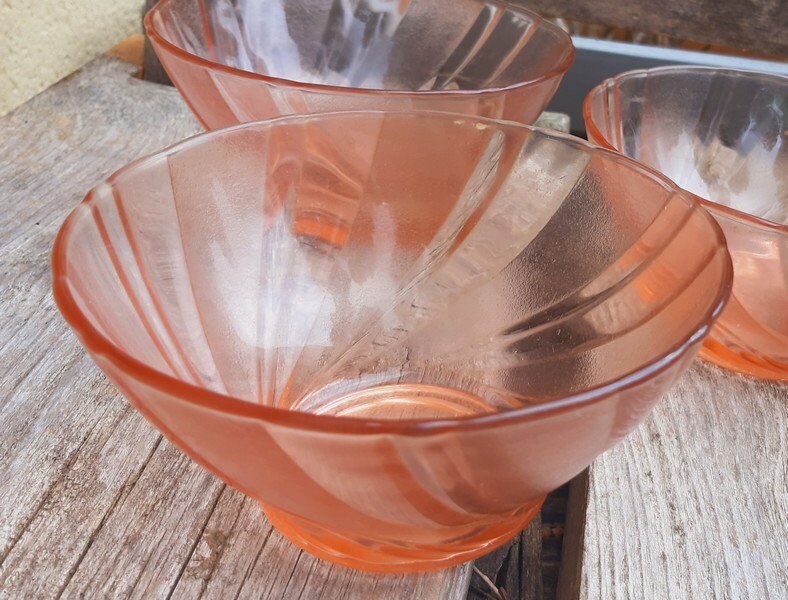 Français Bol de Dépression Rose Vintage, Français Rosaline Bowl, Bol Verre Déprimé Rose, Café Au Lai