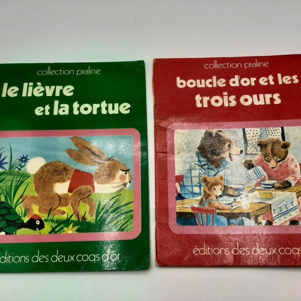 1970  french   children  book,  ,"Goldilocks and the Three Bears/ Les 3 ours", "the hare and the tortoise/le lievre et la tortue"