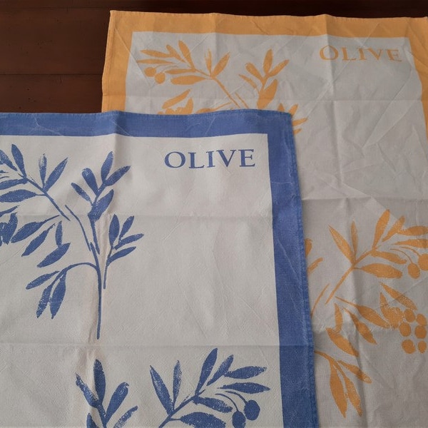 French Vintage  provencal  dish towel ,Olives decor  blue or yellow  tea towel