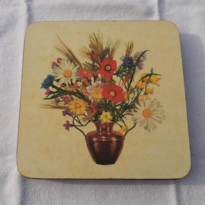 Französischer Vintage Formica-Untersetzer mit Blumenstrauß-Dekor, Topfständer, Küchen-Untersetzer,