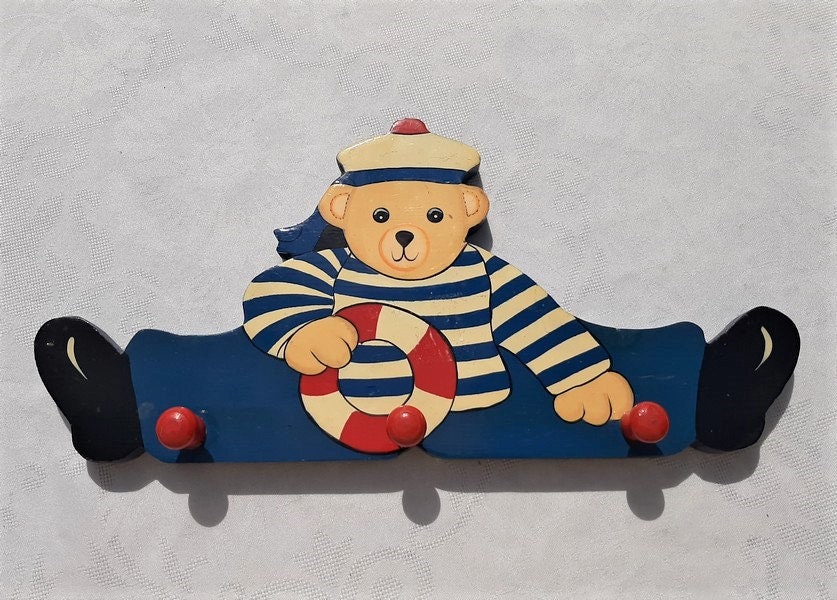 Français d'enfant en Bois de Cru, Ours Nounours avec Un Costume Marin, Cintre Support Manteau d'enfa