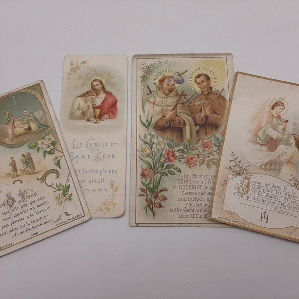 1900 Antique french Catholic Holy Cards - first communion holy cards, french prayer cards,  catholic cards, catholic religious souvenir