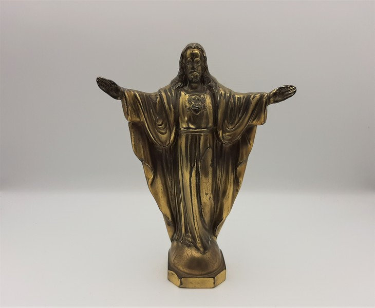 statue Du Sacré-Cœur de Jésus en Laiton Vintage, Figurine Religieuse, Fabriquée Allemagne L'ouest