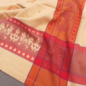 french  vintage  tablecloth  , yellow  red orange  tablecloth,