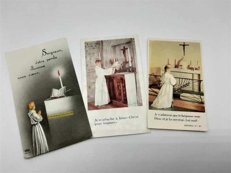 1960 Français Cartes Saintes Catholiques Vintage - de Première Communion, Français Prière, Souvenir 