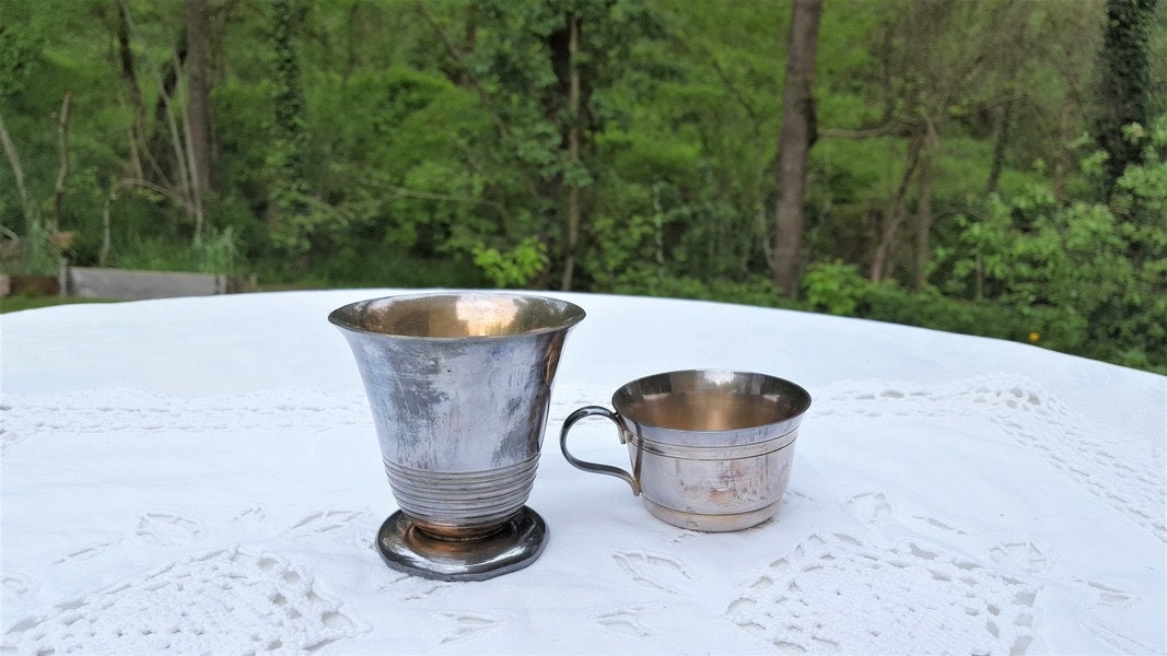 Coupe et Coupe Plaquées en Argent Antiques Français, Coupe de Baptême d'argent