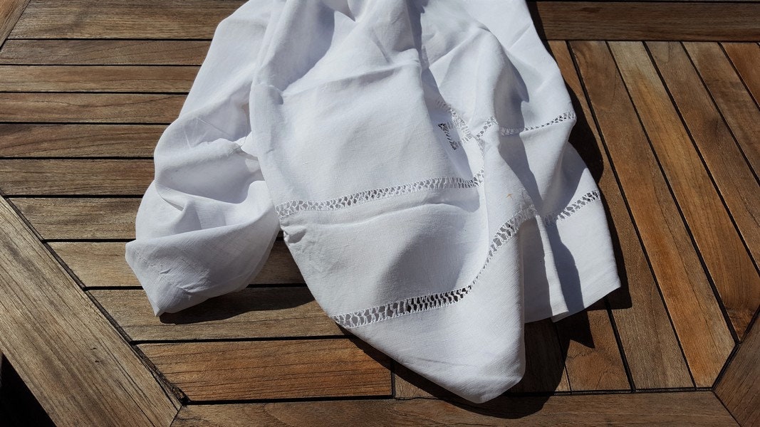 Français Feuille de Lit d'enfant Antique Lin d'enfant, Monogramme P, Blanc, Broderies Faites à La Ma