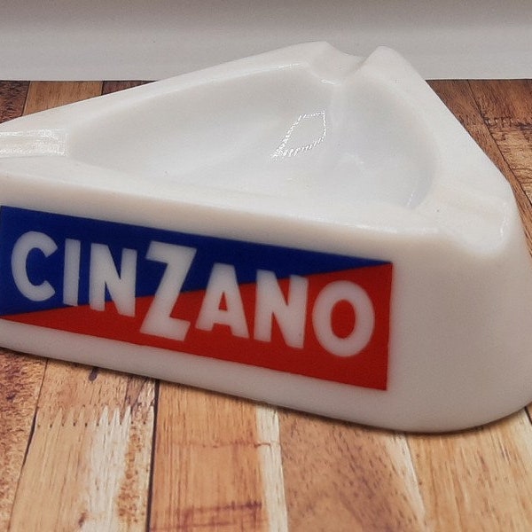 French vintage Cinzano  ashtray , milk glass ashtray, cigarettes advertising , french bistro decor, white milk glass ashtray