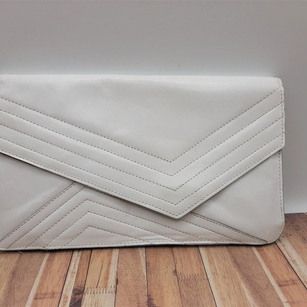 french vintage white leather clutch, wedding bag