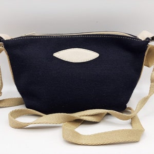 French Vintage navy blue cross body bag or hand bag   , navy blue fabric  bag