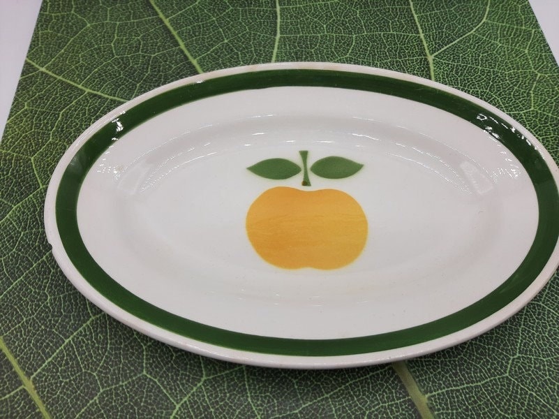 Assiette de Service Moulin Des Loups, Français Petit Ravier à Décor Pomme Jaune, en Céramique