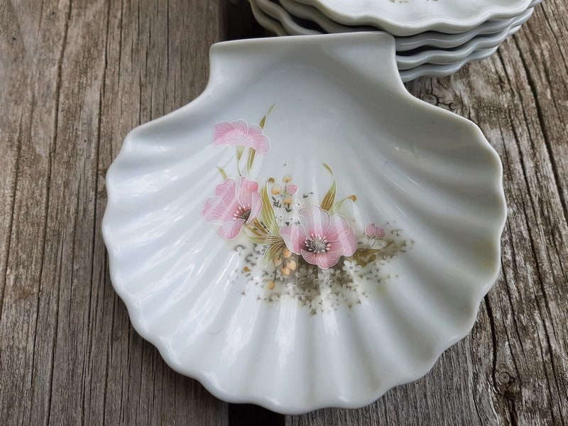 Français Plat de Coquillages en Porcelaine Vintage, Bibelots Coquillages, Coquilles Saint-Jacques, 5