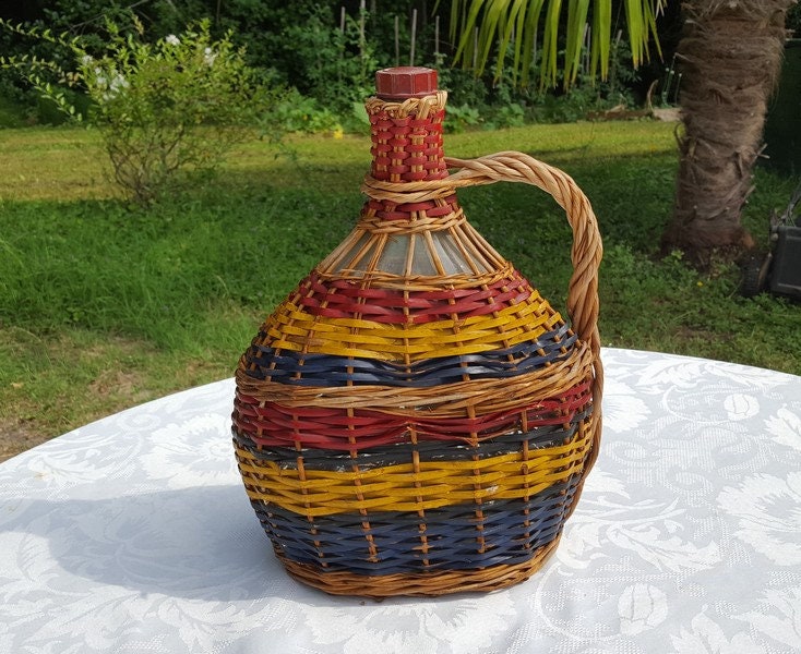 Français Vintage Wicker Couvrir Bouteille - Français Bouteille de Vin -Conteneur Demijohn