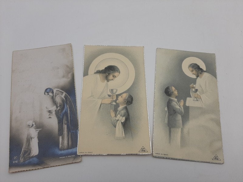 1940 Antique Français Cartes Saintes Catholiques - Première Communion , Prière Religieuse