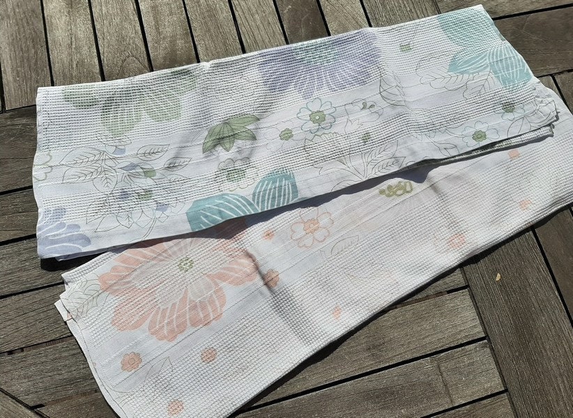 Ensemble de 2 Français Gaufre Blanche Vintage Weavetowels, Serviette Florale Orange Bleue, Bain Blan