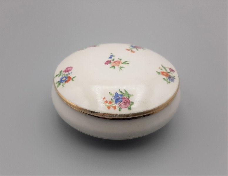 Français Boîte de Babiole en Porcelaine, Français Porcelaine Vintage, Décor Floral Rose et Doré, Suc